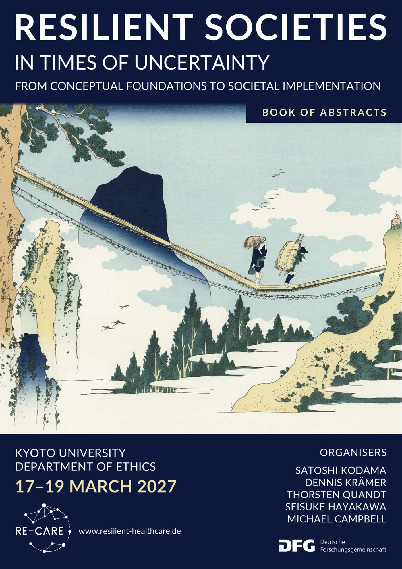 Cover of the book of abstracts for the third RE-CARE conference “Resilient Societies in Times of Uncertainty”, Kyoto University, 17–19 March 2027